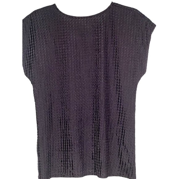 VTG Alice Stuart Small Black Top Pull Over Textured Weaved Floral Lace - Picture 2 of 13